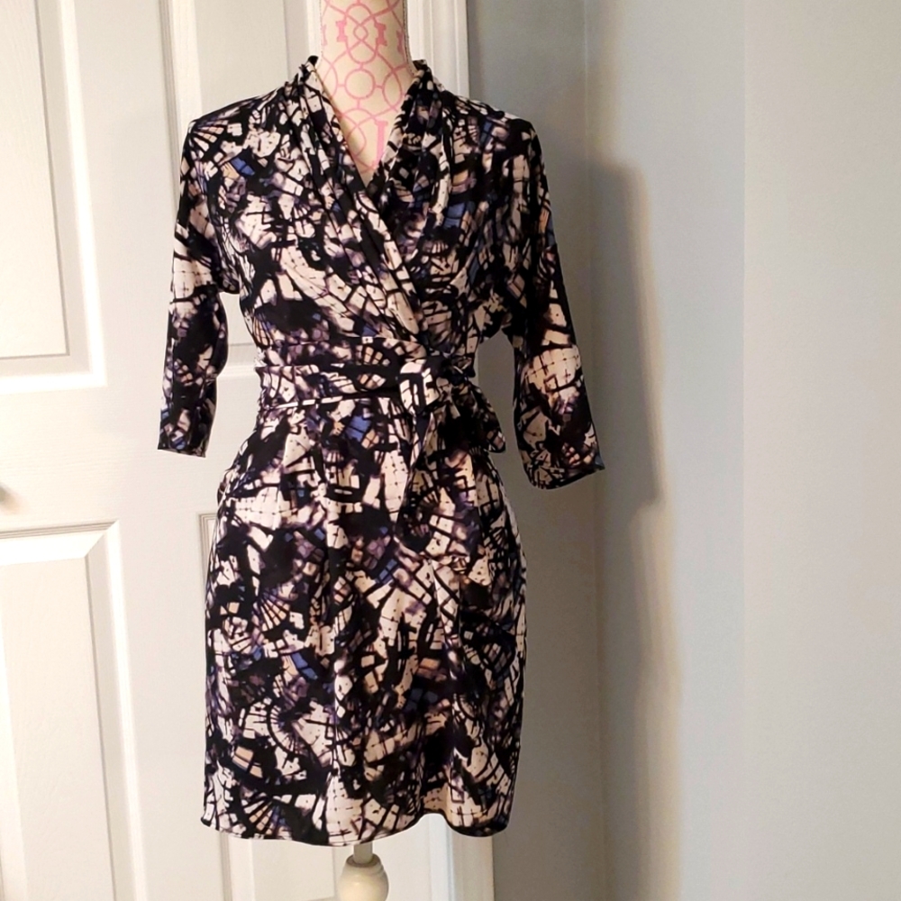 Catherine Malansrino gray, white, blue, and black dress size 4 like NEW